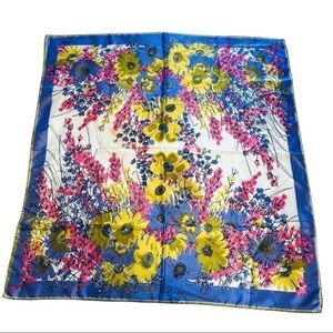 𝅺vintage Vera Scarf Floral 70s Print Pink Periwinkle & Chartreuse 26” x 26”